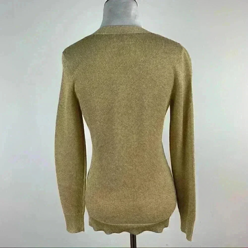 Lauren Ralph Lauren sweater P/P 55% silk gold metallic button down knit cardigan